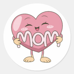 Kawaii-Mama-Herz-Umarmen-Design Runder Aufkleber