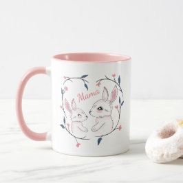 Kawaii-Mama-Kaninchen und ihr Hasen mit Blume Tasse