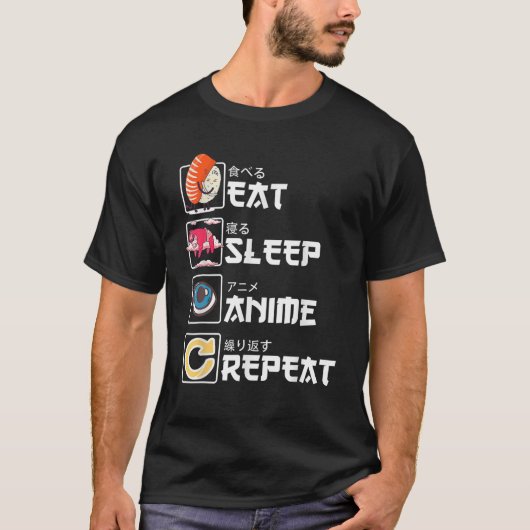 Kawaii Manga Sushi - Sleep Anime Wiederholung esse T-Shirt (Vorderseite)