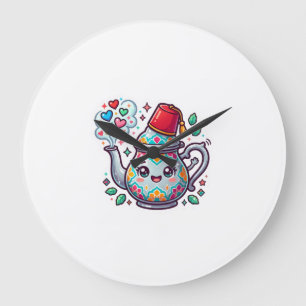 Kawaii Marokkanische Teekanne Karte Große Wanduhr