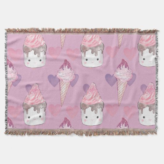 Kawaii Marshmallow & Ice Cream Muster Decke (Vorderseite)