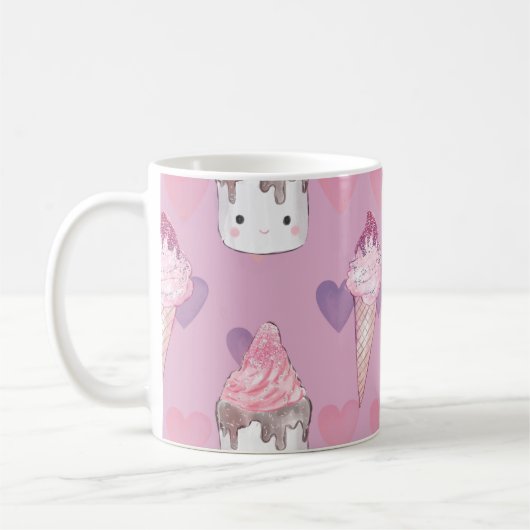 Kawaii Marshmallow & Ice Cream Muster Kaffeetasse (Links)