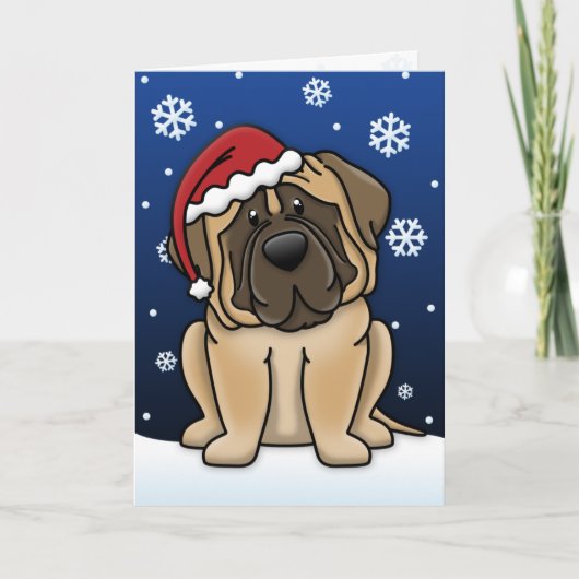 Kawaii Mastiff Weihnachtskarte Feiertagskarte (Vorderseite)