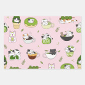 Kawaii Matcha Katzen Nahtloses Muster Geschenkpapier Set (Vorderseite 3)