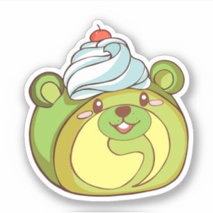 Kawaii Matcha Swiss Roll Bear Cake Aufkleber