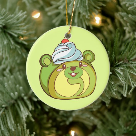 Kawaii Matcha Swiss Roll Bear Cake Keramik Ornament (Baum)