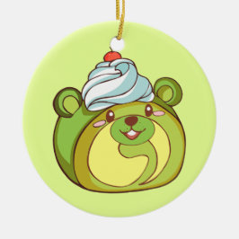 Kawaii Matcha Swiss Roll Bear Cake Keramik Ornament