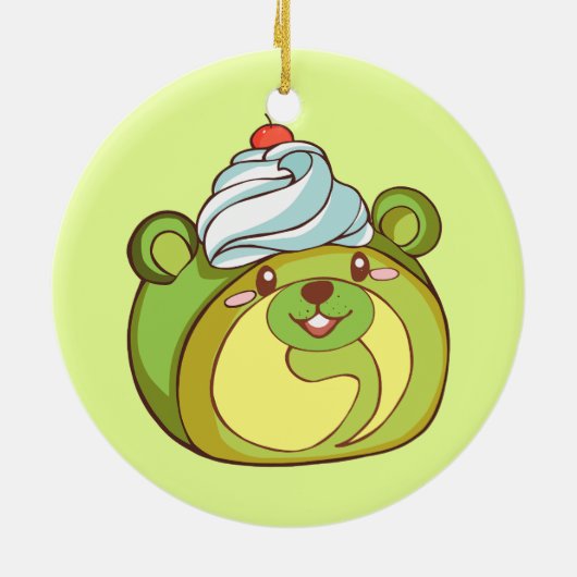 Kawaii Matcha Swiss Roll Bear Cake Keramik Ornament (Hinten)