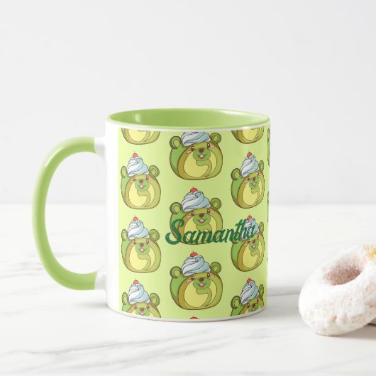 Kawaii Matcha Swiss Roll Bear Cake Tasse (Mit Donut)
