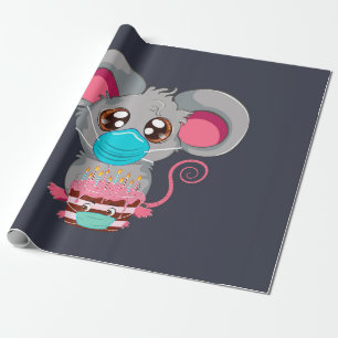Kawaii-Maus mit Gesichtsmaske und Kuchen Geschenkpapier