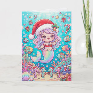 Kawaii Meerjungfrau Weihnachten Süße Zeichentrickf Karte