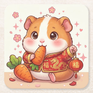 Kawaii Meerschweinchen Chinesisches Neujahrs Later Rechteckiger Pappuntersetzer