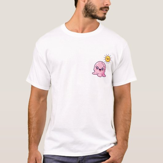 Kawaii Melting Pink Ice Cream Character with Happy T-Shirt (Vorderseite)