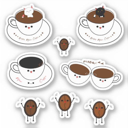 Kawaii Meow Kaffee Vinyl Sticker (Vorderseite)