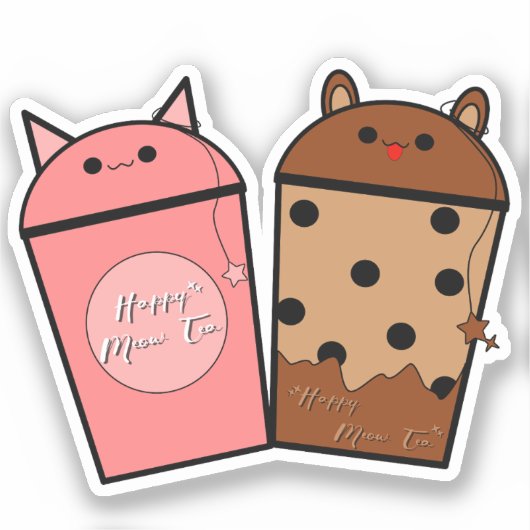 Kawaii Meow Tea Vinyl Sticker (Vorderseite)
