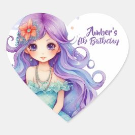 Kawaii Mermaid Party Herz-Aufkleber