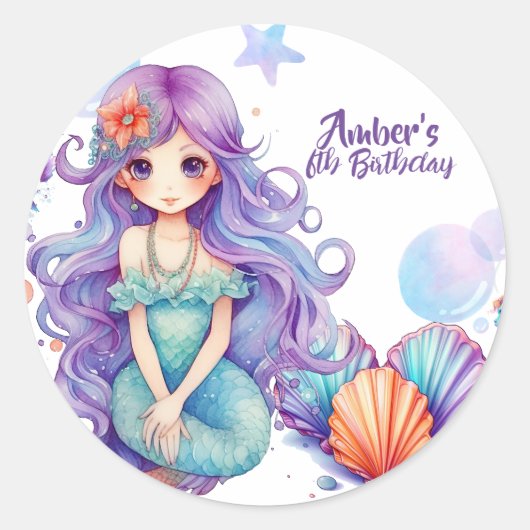 Kawaii Mermaid Party Runder Aufkleber (Vorderseite)