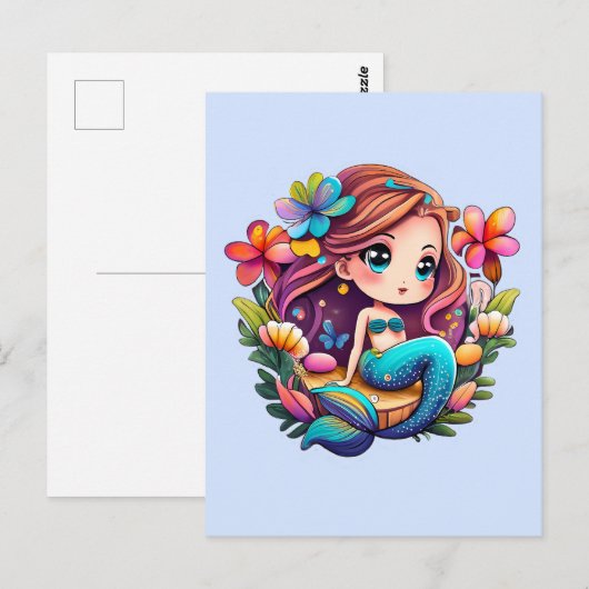 Kawaii Mermaid Postkarte (Vorne/Hinten)
