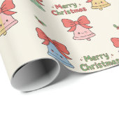 Kawaii "Merry Christmas" Bell & Ribbon Geschenkpapier (Rolleneckpunkt)