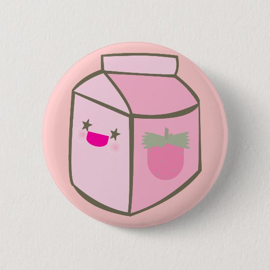 Kawaii Milchkarton Erdbeere Happy Gesichtsausdruck Button (Vorderseite)