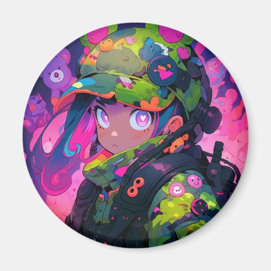 Kawaii Military Hunter Camouflage Herz-Augen-Anime Magnet (Vorne)