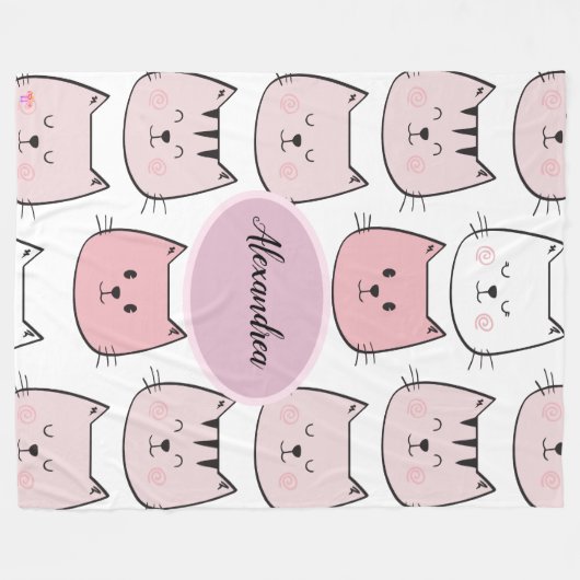 Kawaii Mit Monogramm Kitten Theme Fleece Blanket (Vorderseite (Horizontal))