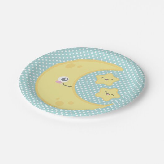 Kawaii Mond und Stern-PapierTeller Pappteller (Schrägansicht)