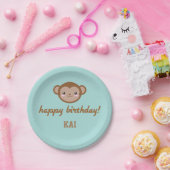 Kawaii Monkey Birthday Party Blue Green Pappteller (Party)
