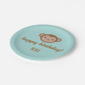 Kawaii Monkey Birthday Party Blue Green Pappteller (Schrägansicht)