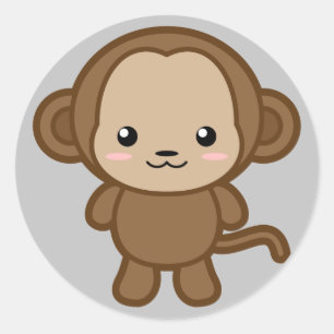 Kawaii Monkey Runder Aufkleber