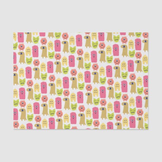 Kawaii Monster Birthday Tissue Paper Seidenpapier (Vorderseite)