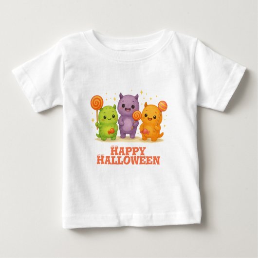 Kawaii Monsters & Lollipops Halloween-Fahnen Baby T-shirt (Vorderseite)