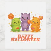 Kawaii Monsters & Lollipops Halloween-Fahnen Weinetikett (Einzelnes Label)
