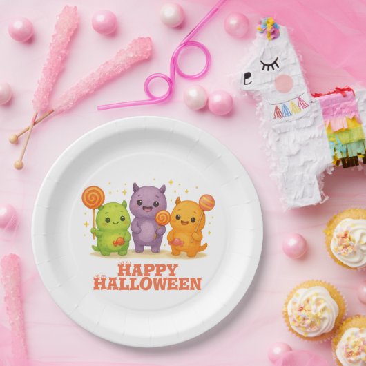 Kawaii Monsters & Lollipops Halloween Pappteller (Party)