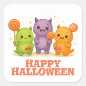 Kawaii Monsters & Lollipops Halloween Quadratischer Aufkleber (Vorderseite)