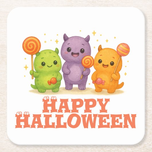 Kawaii Monsters & Lollipops Halloween Rechteckiger Pappuntersetzer (Vorderseite)