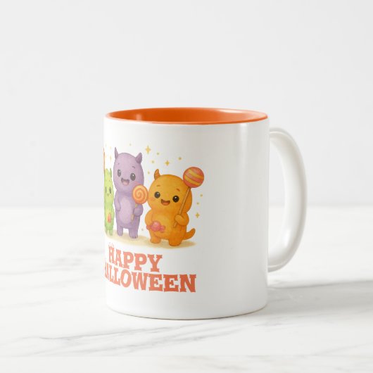 Kawaii Monsters & Lollipops Halloween Zweifarbige Tasse (VorderseiteRechts)