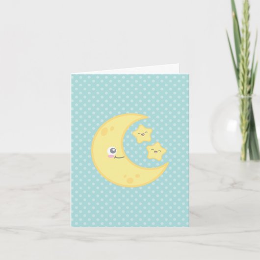 Kawaii Moon and Stars Note Card Karte (Vorderseite)