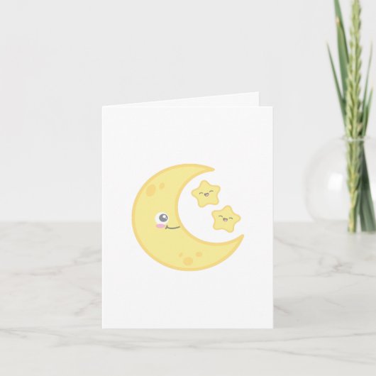 Kawaii Moon and Stars Note Card Karte (Vorderseite)