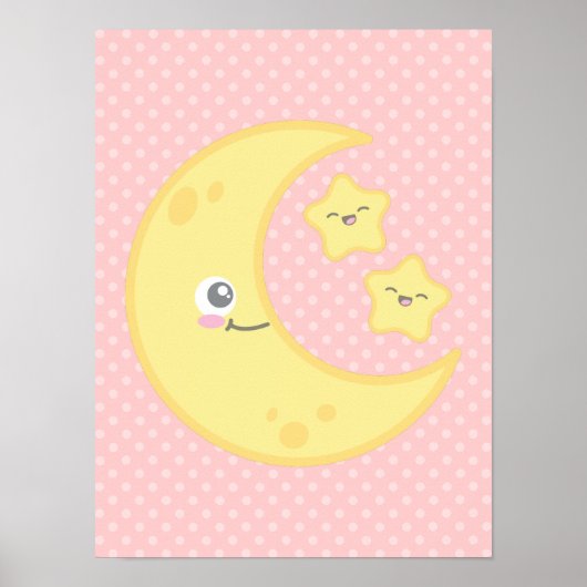 Kawaii Moon and Stars Poster Print (Vorne)