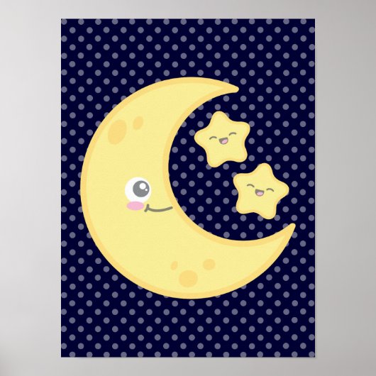 Kawaii Moon and Stars Poster Print (Vorne)
