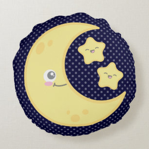 Kawaii Moon und Stars Rundkissen Rundes Kissen