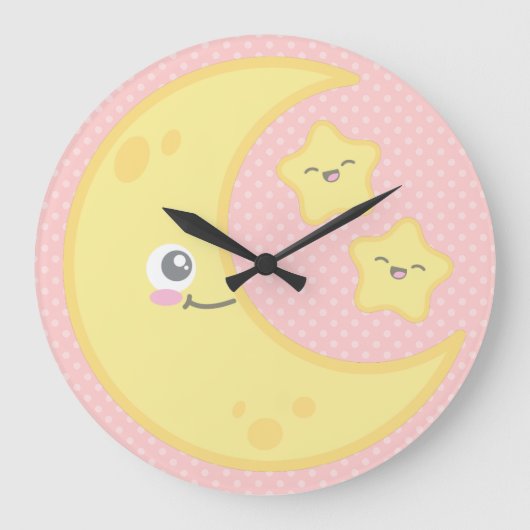Kawaii Moon und Stars Wall Clock Große Wanduhr (Vorderseite)