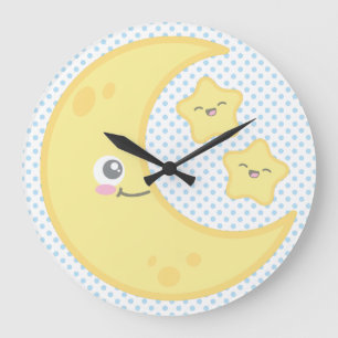 Kawaii Moon und Stars Wall Clock Große Wanduhr
