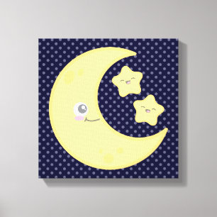 Kawaii Moon und Stars Wrapped Canvas Leinwanddruck