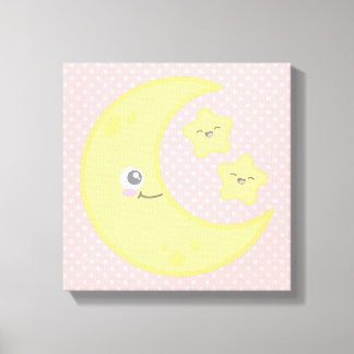 Kawaii Moon und Stars Wrapped Canvas Leinwanddruck