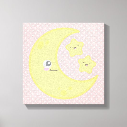 Kawaii Moon und Stars Wrapped Canvas Leinwanddruck (Vorderseite)
