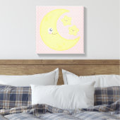 Kawaii Moon und Stars Wrapped Canvas Leinwanddruck (Insitu (Schlafzimmer))