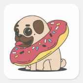Kawaii Mops Donut Dog Niedlichen Haustier Welpe An Quadratischer Aufkleber (Vorderseite)