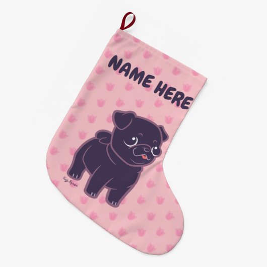 Kawaii Mops Großer Weihnachtsstrumpf (Vorderansicht (hängend))